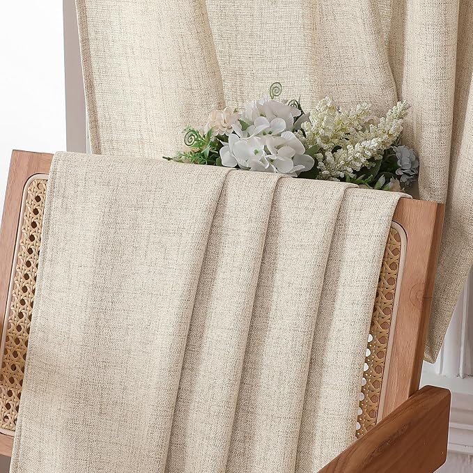 Tollpiz Short Linen Curtain Bedroom Rod Pocket Semi Sheer Curtains Burlap Light - Image 6
