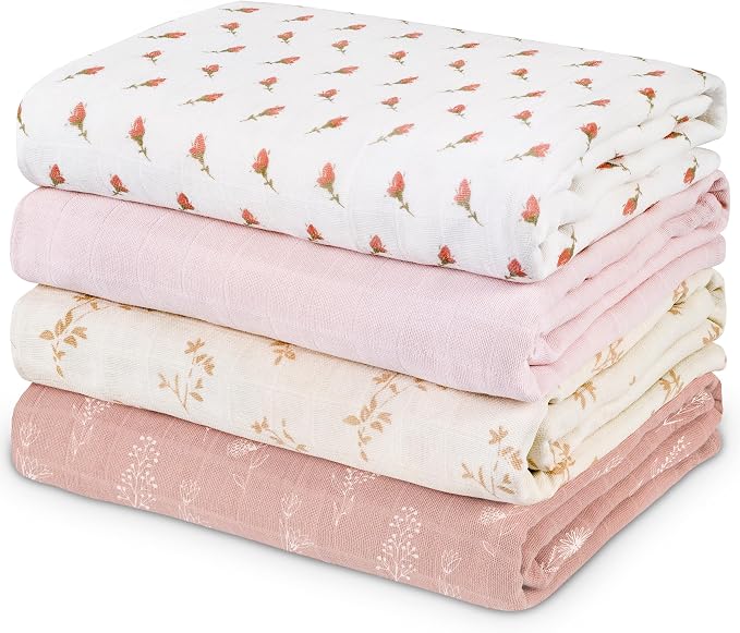 Muslin Swaddle Blankets for Newborn, 4 Pack Organic Cotton Baby Blankets for by CivaruaKids