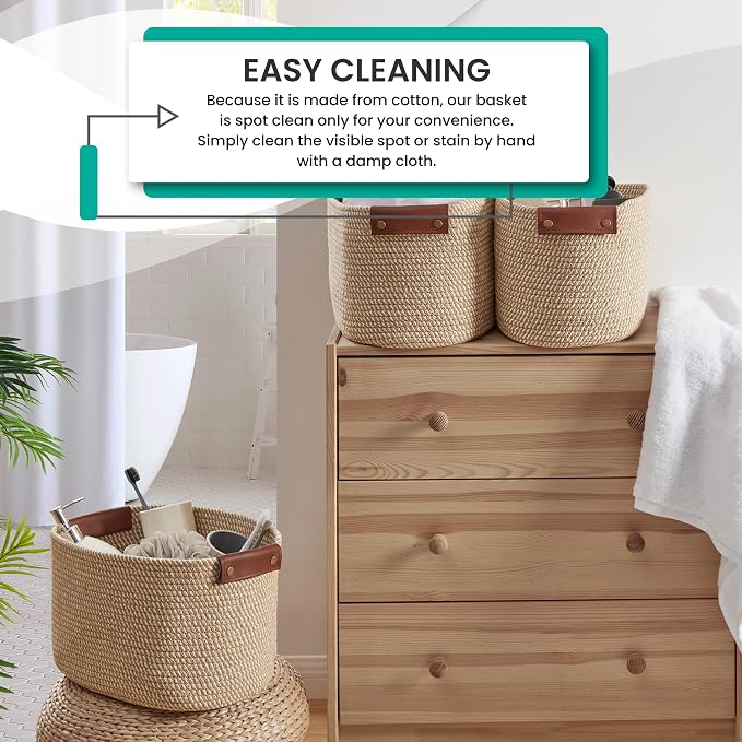 3 Pack Cotton Rope Storage Basket Woven Shelf Bin - Image 2