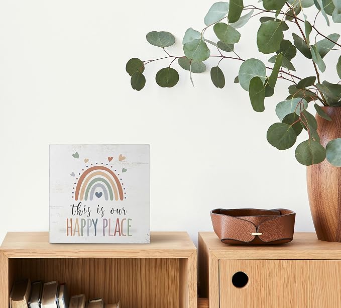 Mtrgdn Boho Rainbow Classroom Desk Decor, This Is Our Happy Place Wooden Box - Image 2
