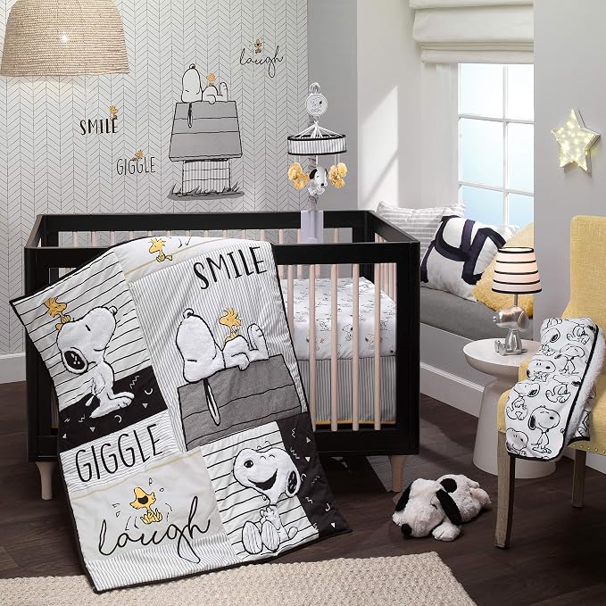 Lambs & Ivy Classic Snoopy White/Black Furry Decorative Nursery Throw Pillow - Image 5