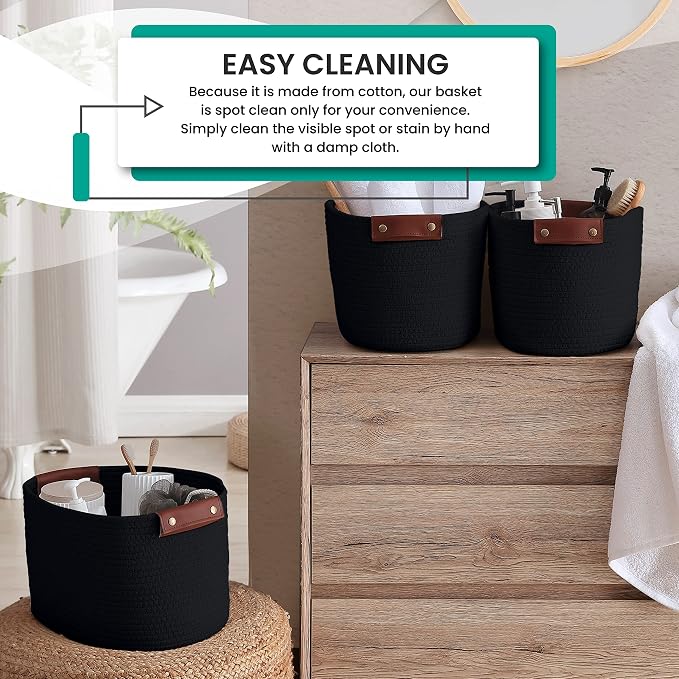 3 Pack Cotton Rope Storage Basket Woven Shelf Storage Bin - Image 5