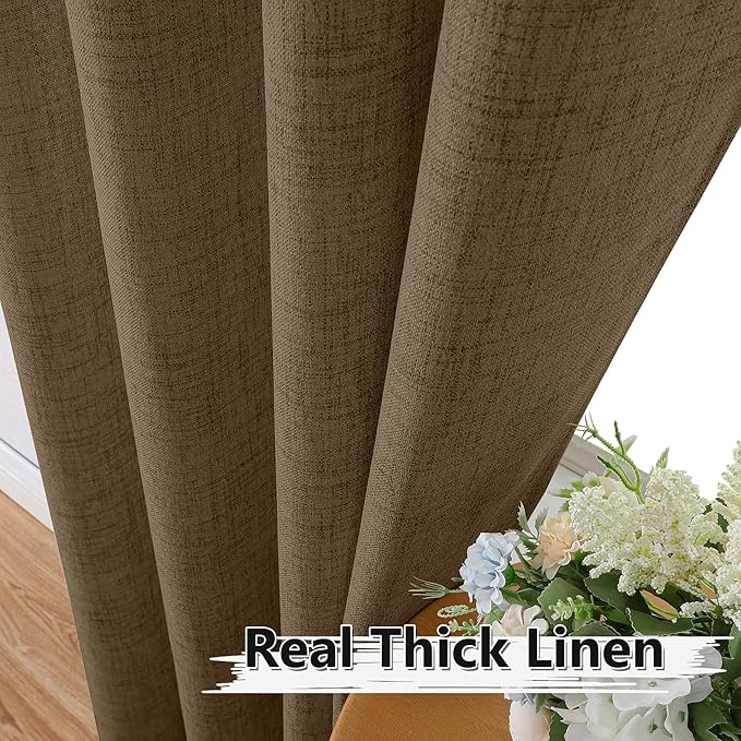 Tollpiz Linen Tier Curtain Rod Pocket Semi Sheer Half Kitchen Curtains Burlap - Image 3