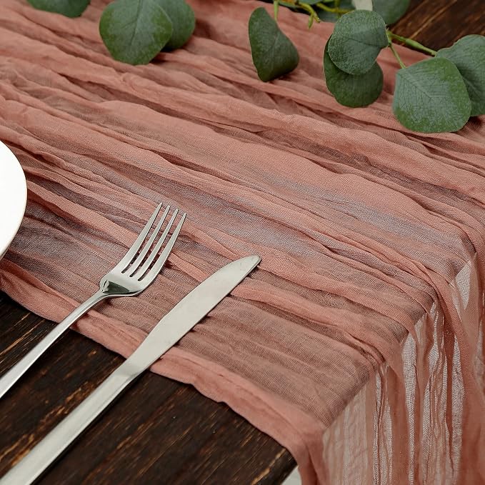 DOLOPL Boho Table Runner Dusty Blush Cheesecloth Table Runner 13.3ft Rustic - Image 2