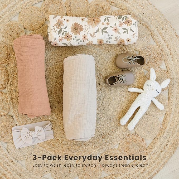 Konssy 3 Pack Muslin Swaddle Blankets - Image 4