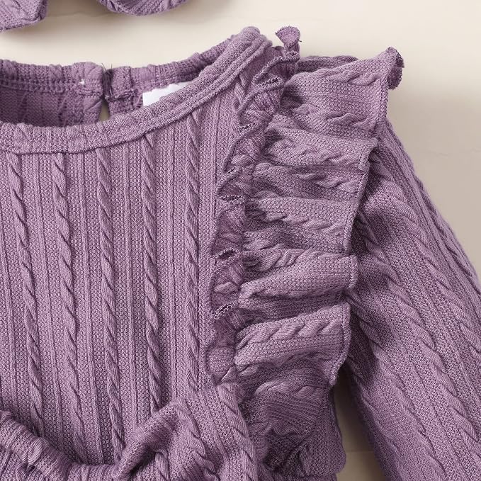Happy Town Baby Girl Romper Infant Fall Winter Clothes Ruffle Sweater Long - Image 4