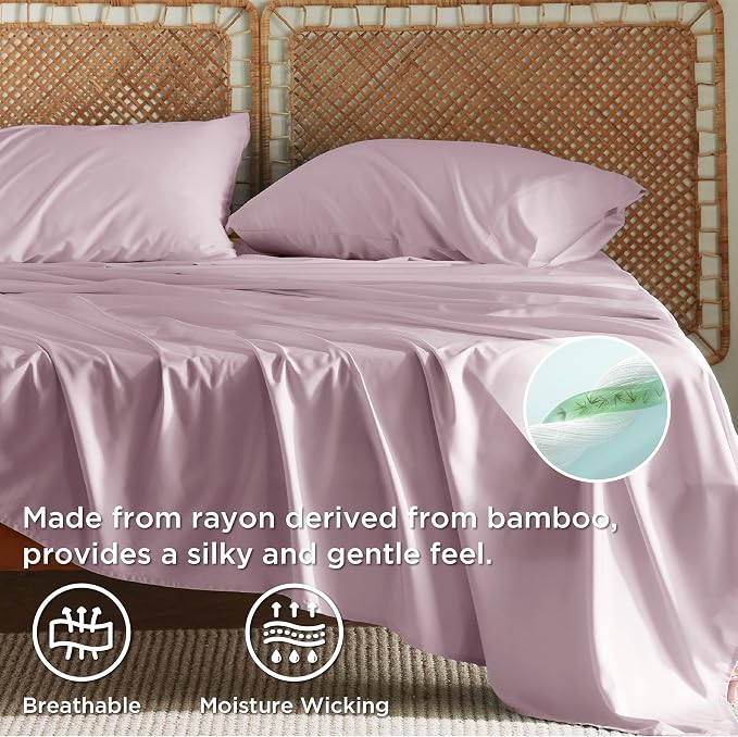 Bedsure Queen Sheet Set, Rayon Derived from Bamboo, Cooling Sheets, Breathable - Image 2