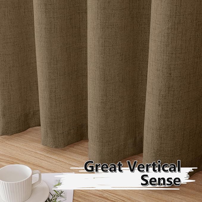 Tollpiz Short Linen Curtain Bedroom Rod Pocket Semi Sheer Curtains Burlap Light - Image 4