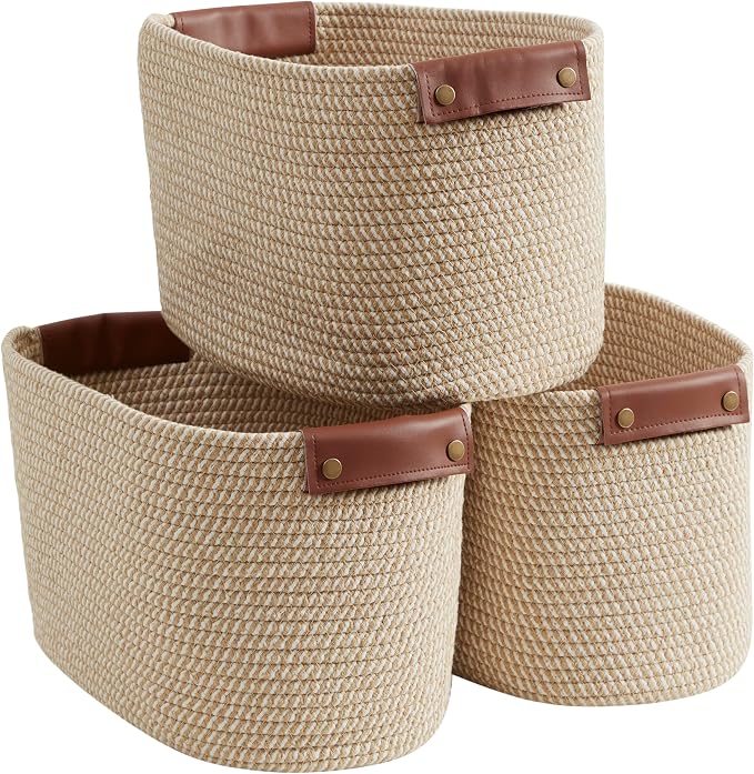 3 Pack Cotton Rope Storage Basket Woven Shelf Bin by Organizix