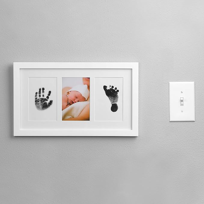 Green Pollywog Baby Handprint and Footprint Kit | Elegant White Frame - Image 9