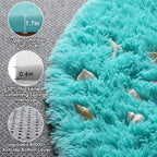 ONASAR Teal Blue Round Area Rug 4ft, Soft Fluffy Bedroom Bedside Floor Circle - Image 2