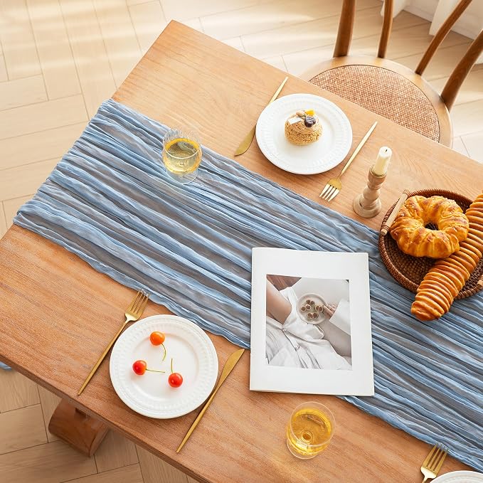 FEXIA Dusty Blue Cheesecloth Table Runner Boy Baby Shower Wedding Decorations - Image 5