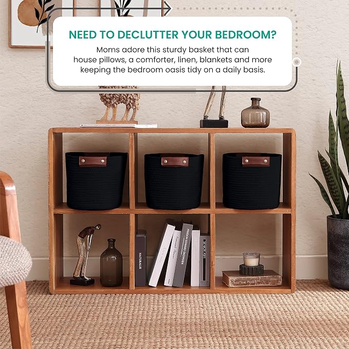 3 Pack Cotton Rope Storage Basket Woven Shelf Storage Bin - Image 2