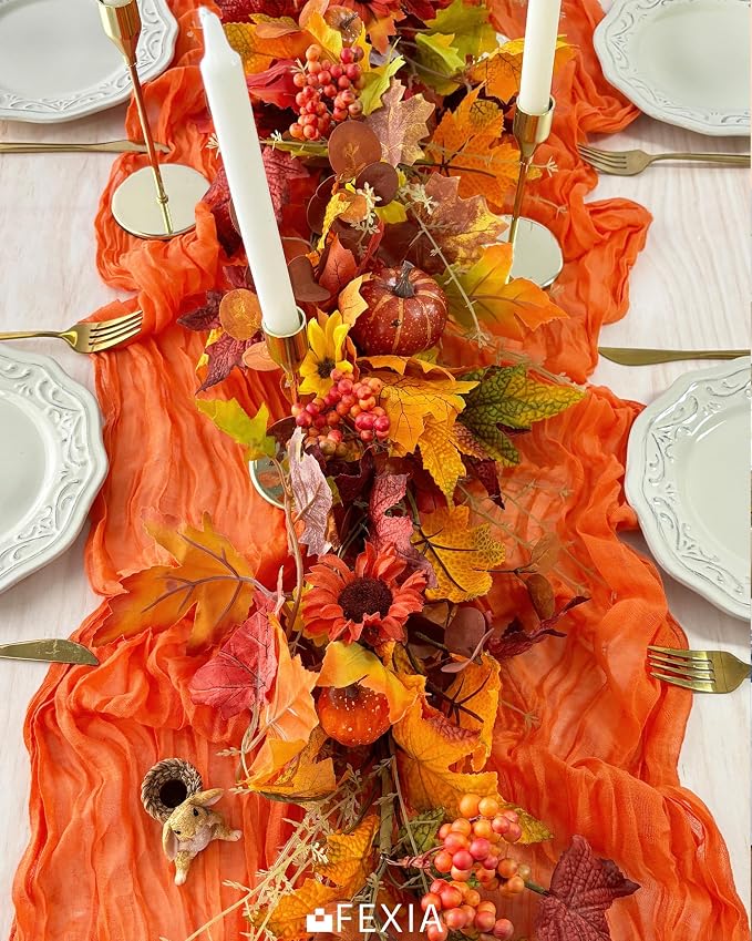 FEXIA 3 Pack Orange Fall Table Runner 35x120 Inches - Image 6