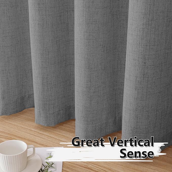 Tollpiz Linen Curtain Bedroom Rod Pocket Semi Sheer Curtains Burlap Light - Image 4