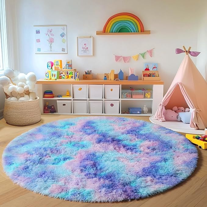 ONASAR Rainbow Round Area Rugs 5ft, Soft Bedroom Circle Rug Mats - Image 4