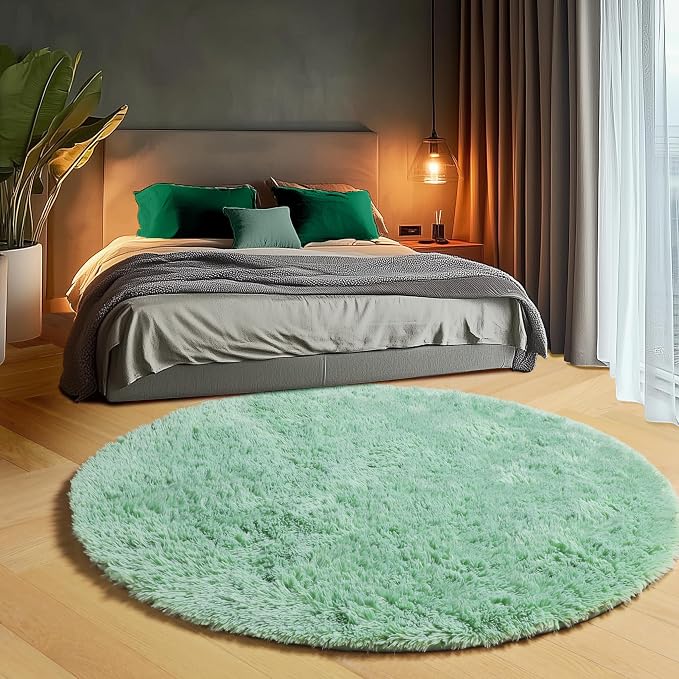 ONASAR Sage Green Round Area Rugs 5ft, Fluffy Soft Bedroom Circle Rug - Image 4
