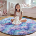 ONASAR Rainbow Round Area Rug 4ft, Soft Bedroom Circle Throw Rugs by ONASAR