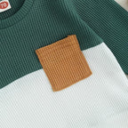 Toddler Baby Boy Fall Clothes Waffle Outfit Long Sleeve Color Blocking - Image 2
