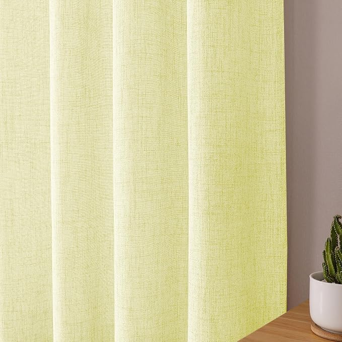 Tollpiz Short Linen Curtain Bedroom Rod Pocket Semi Sheer Curtains Burlap Light - Image 8
