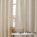 Tollpiz Short Linen Curtain Bedroom Rod Pocket Semi Sheer Curtains Burlap Light - Image 2