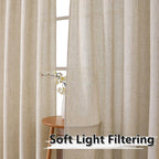 Tollpiz Linen Tier Curtain Rod Pocket Semi Sheer Half Kitchen Curtains Burlap - Image 2