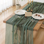 3Pcs Forest Green Gauze Rustic Cheesecloth Table Runner 120 Inch 10 FT by KEKETOARRANGE