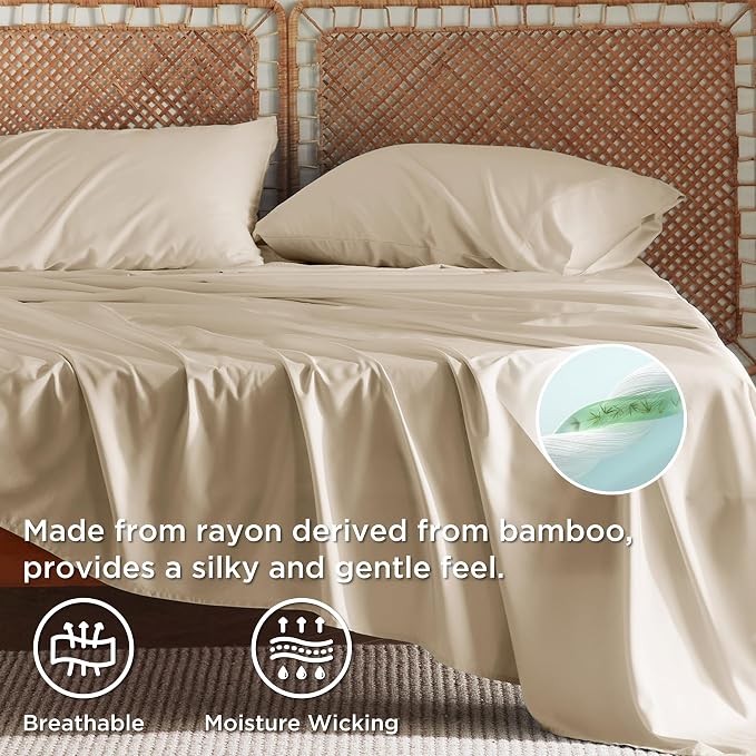 Bedsure King Size Sheet Set, Cooling Sheets King, Rayon Derived from Bamboo - Image 3