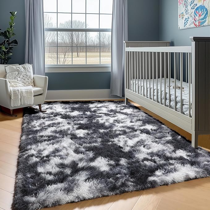 ONASAR Black and White Rugs for Bedroom Living Room, Washable Fluffy 4x6 Indoor - Image 5
