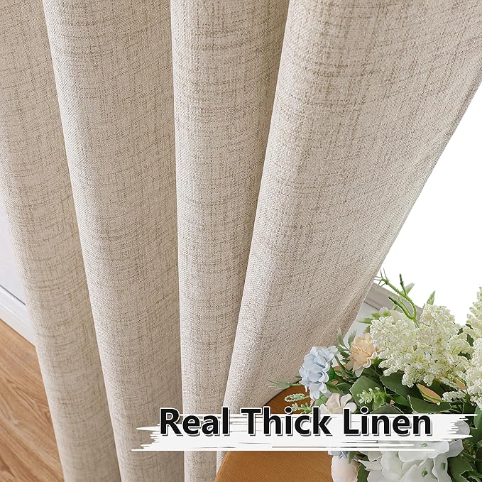 Tollpiz Short Linen Curtain Bedroom Rod Pocket Semi Sheer Curtains Burlap Light - Image 3