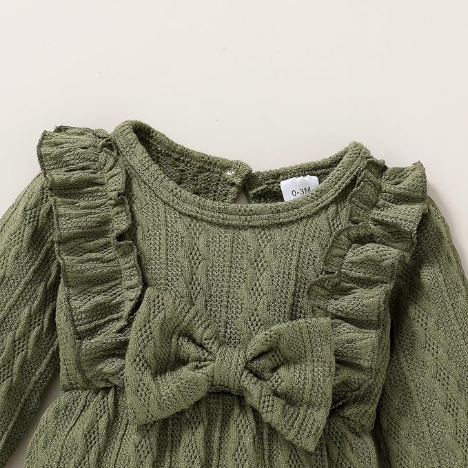 Happy Town Baby Girl Romper Infant Fall Winter Clothes Ruffle Sweater Long - Image 4
