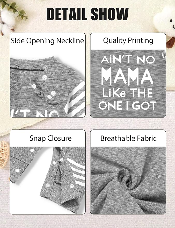 Baby Boy Clothes Infant Mamas Print Romper Stripe Sleeve Outfits Fall Winter - Image 5