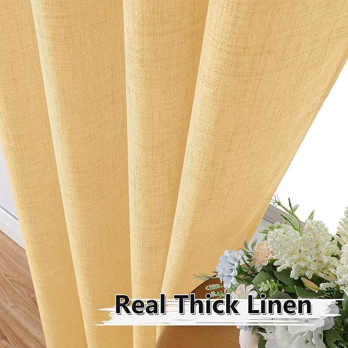 Tollpiz Short Linen Curtain Bedroom Rod Pocket Semi Sheer Curtains Burlap Light - Image 3