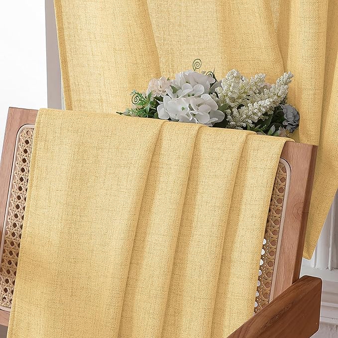 Tollpiz Linen Curtains Bedroom Rod Pocket Semi Sheer Curtain Burlap Light - Image 6