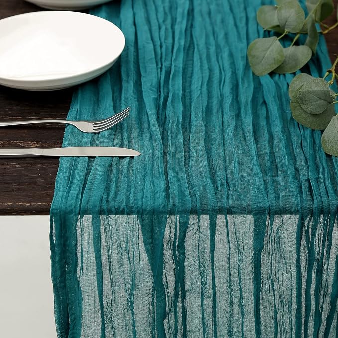 DOLOPL Teal Cheesecloth Table Runner 13.3ft Boho Gauze Cheese Cloth Table by DOLOPLOfficial