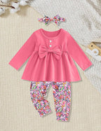oklady Toddler Baby Girl Clothes Solid Color Ruffle Tops Floral Pants - Image 2