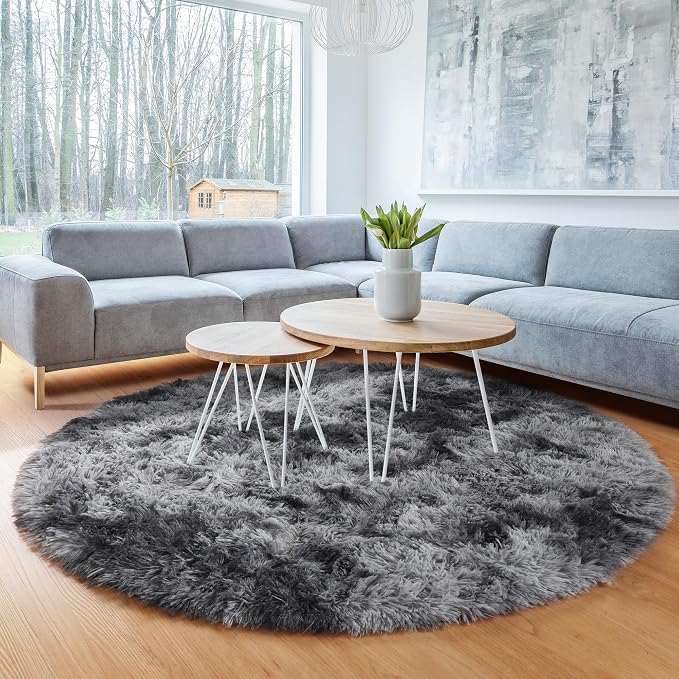 ONASAR Tie-Dyed Dark Grey Round Area Rugs 5ft, Ultra Soft Bedroom Circle Rug - Image 8