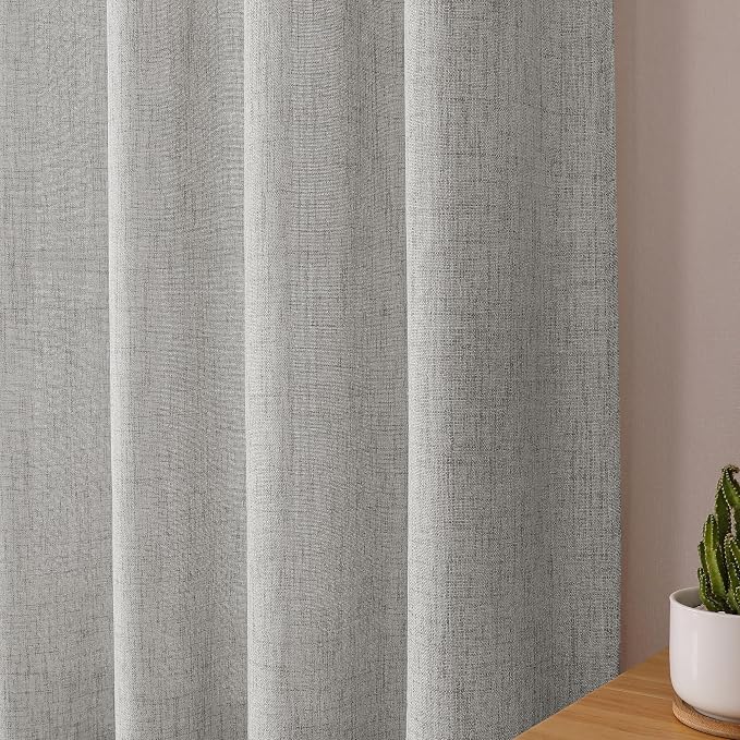 Tollpiz Linen Curtain Bedroom Rod Pocket Semi Sheer Curtains Burlap Light - Image 8